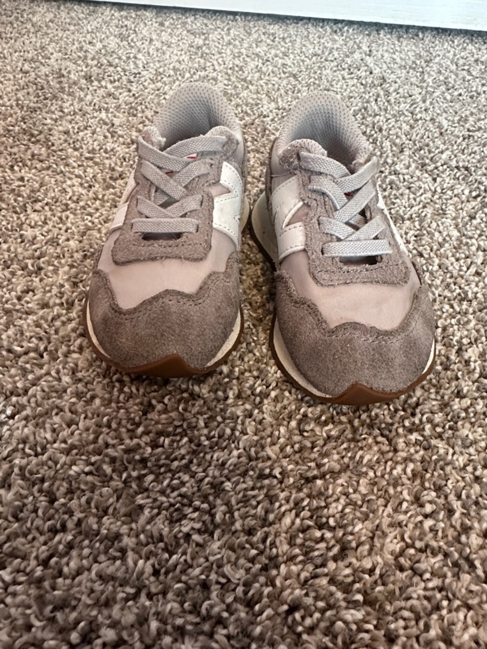 New Balance Kids Taupe and White Sneakers